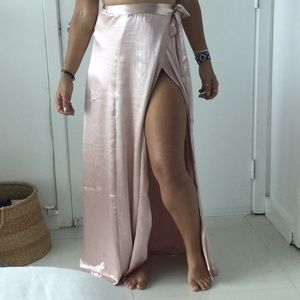 Wrap satin long skirt
